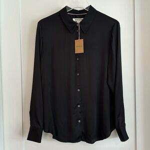BODEN Satin Button Front Blouse Black SIZE 6